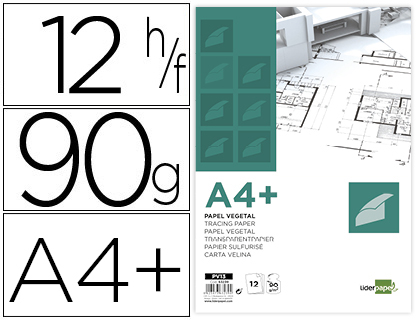 BLOCO DE PAPEL VEGETAL LIDERPAPEL DIN A4+ 320X240MM 90 GR BOLSA DE 12 FOLHAS