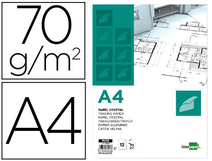 BLOCO DE PAPEL VEGETAL LIDERPAPEL DIN A4 210X297MM 70 GR BOLSA DE 12 FOLHAS