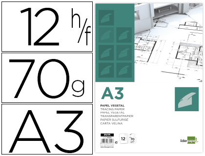 BLOCO DE PAPEL VEGETAL LIDERPAPEL DIN A3 297X420MM 70 GR BOLSA DE 12 FOLHAS
