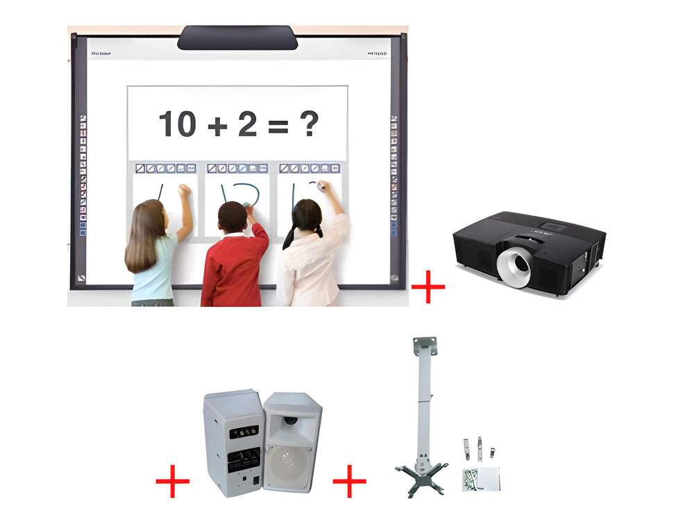 QUADRO INTERATIVO PROMETHEAN ABT78D COM PROJETOR OPTOMA S321SUPORTE E COLUNAS