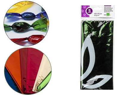 PAPEL CELOFANE LIDERPAPEL 50X70 CM 22GR BOLSA DE 5 FOLHAS VERDE