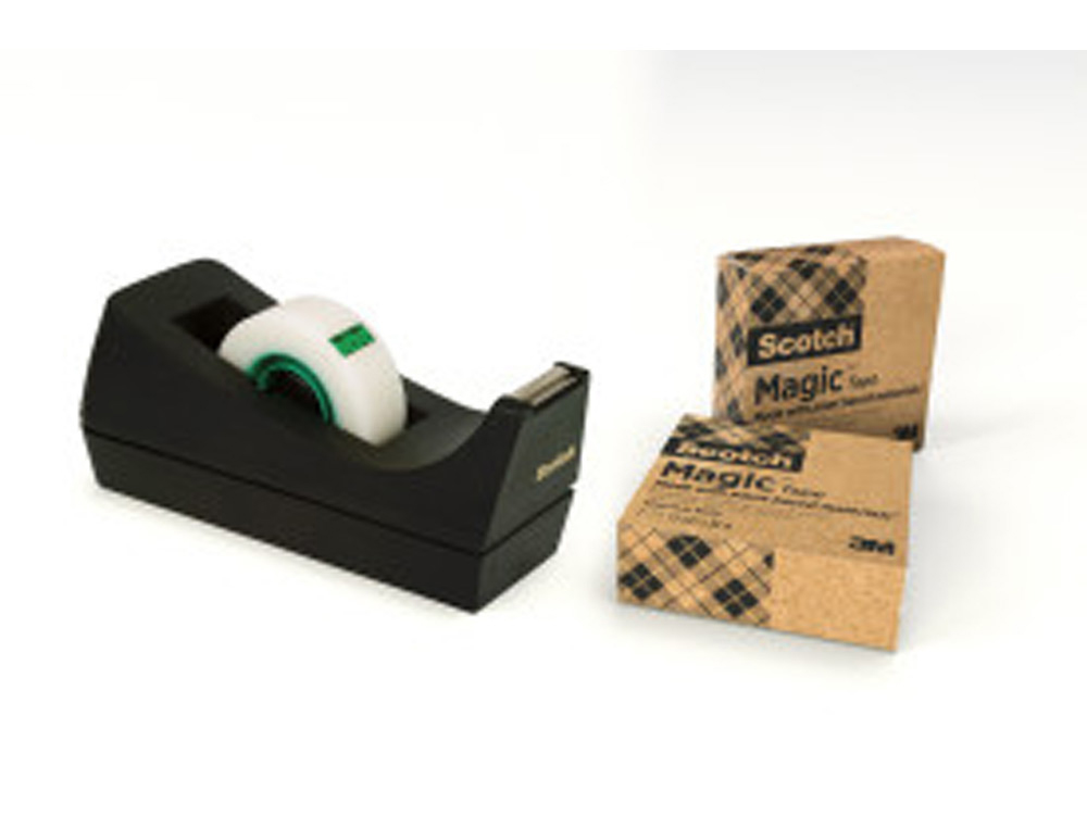 DESENROLADOR SCOTCH DE SECRETARIA C38 PRETO INCLUI 3 ROLOS DE FITA SCOTCH MAGIC 33 MT X 19 MM